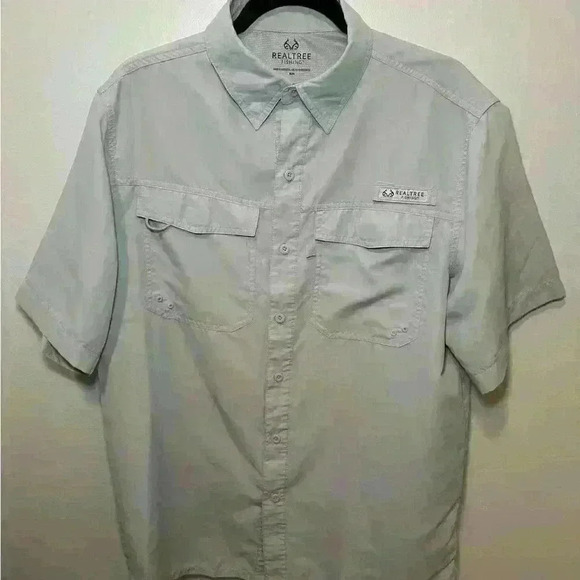 Realtree Fishing Short Sleeve Gray Button Up Mens Size Medium - Picture 2 of 13